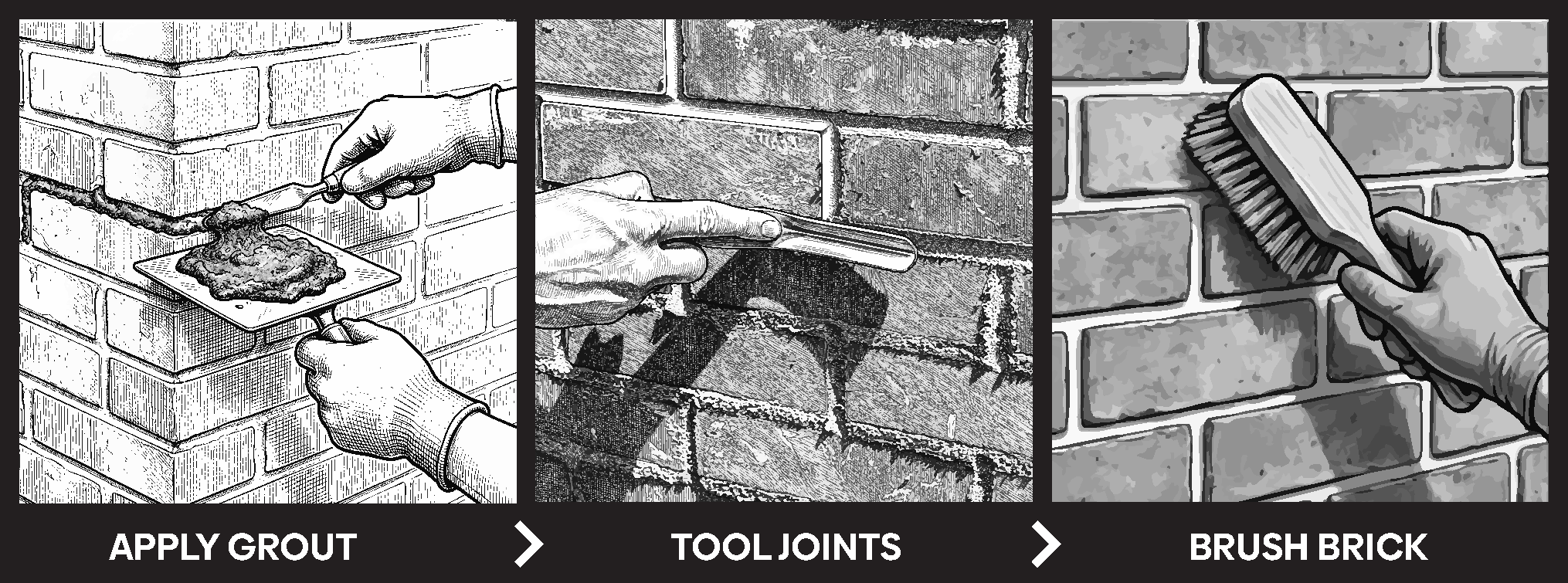 EZ Brick Grouting Process: Apply Grout > Tool Joints > Brush Brick