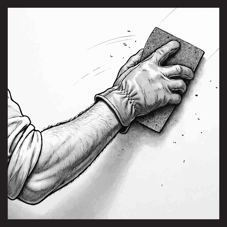 Step 1 Surface Preparation: Hand sanding painted drywall with 80-grit sandpaper in circular motion